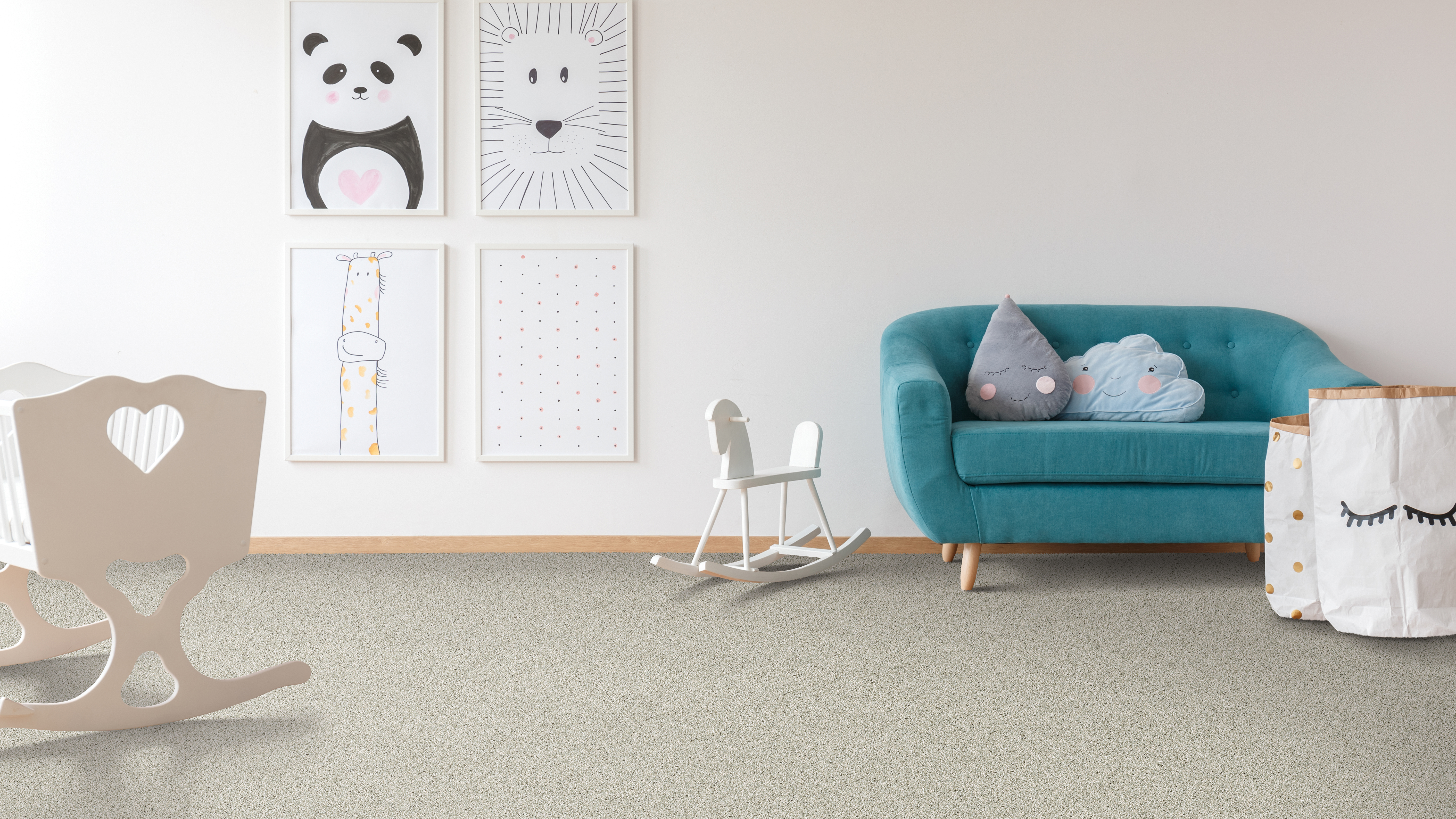 Carpet in a nursery, installation services available.