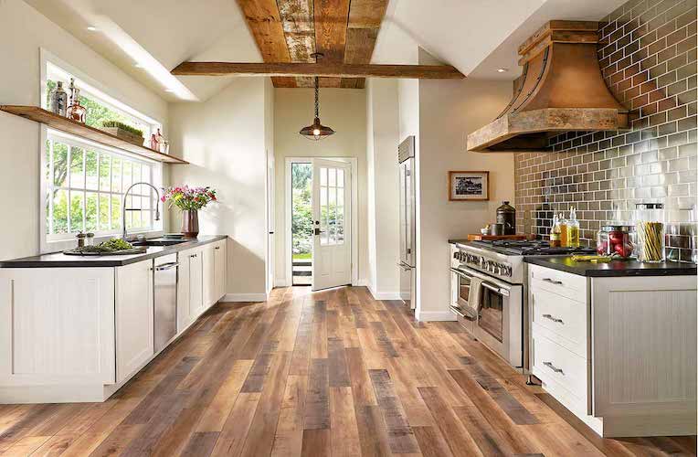 wood look laminate flooring in a kitchen